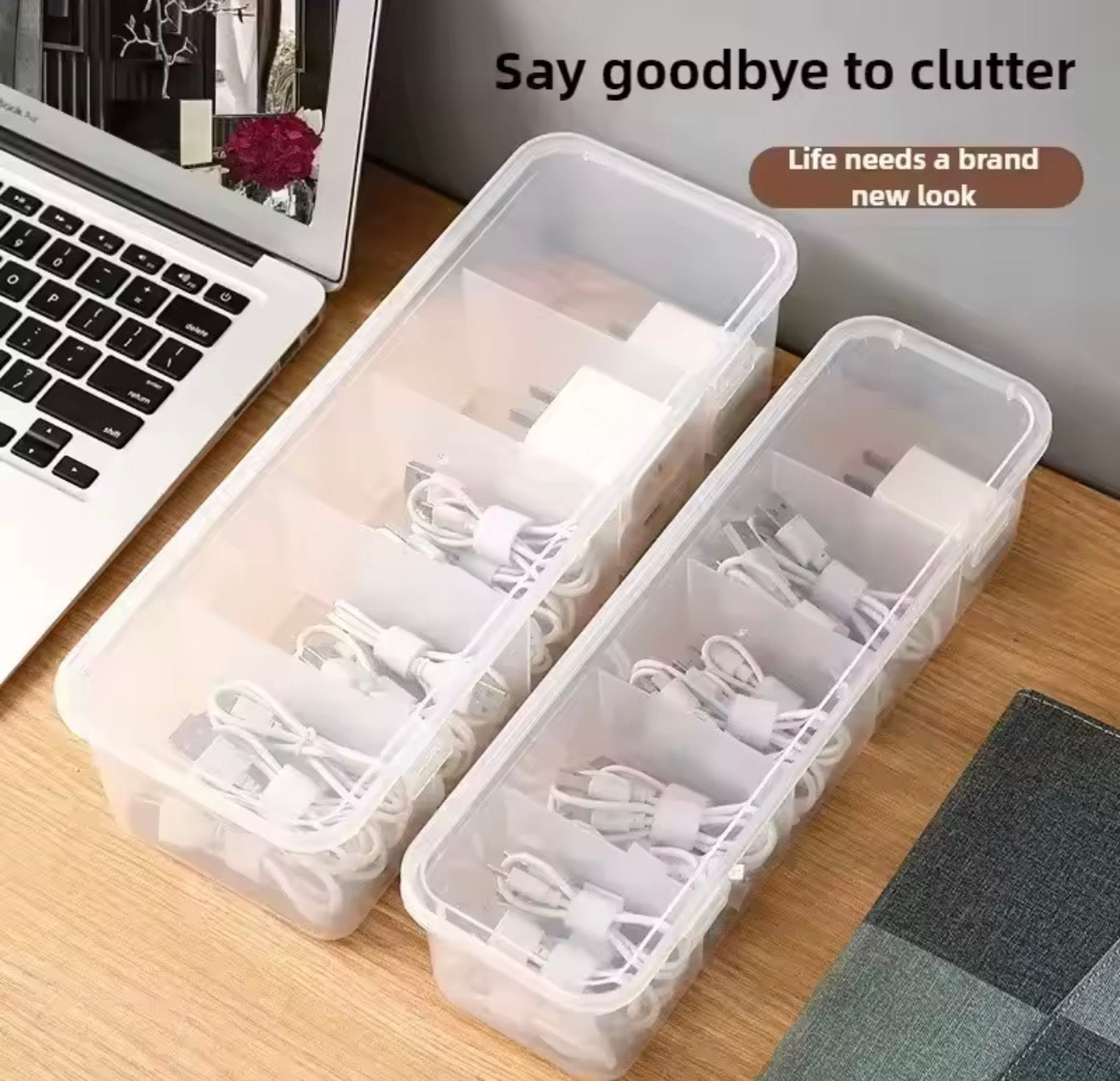 Transparent Cable Storage Box with Lid for Office & Home