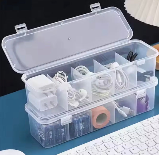 Transparent Cable Storage Box with Lid for Office & Home
